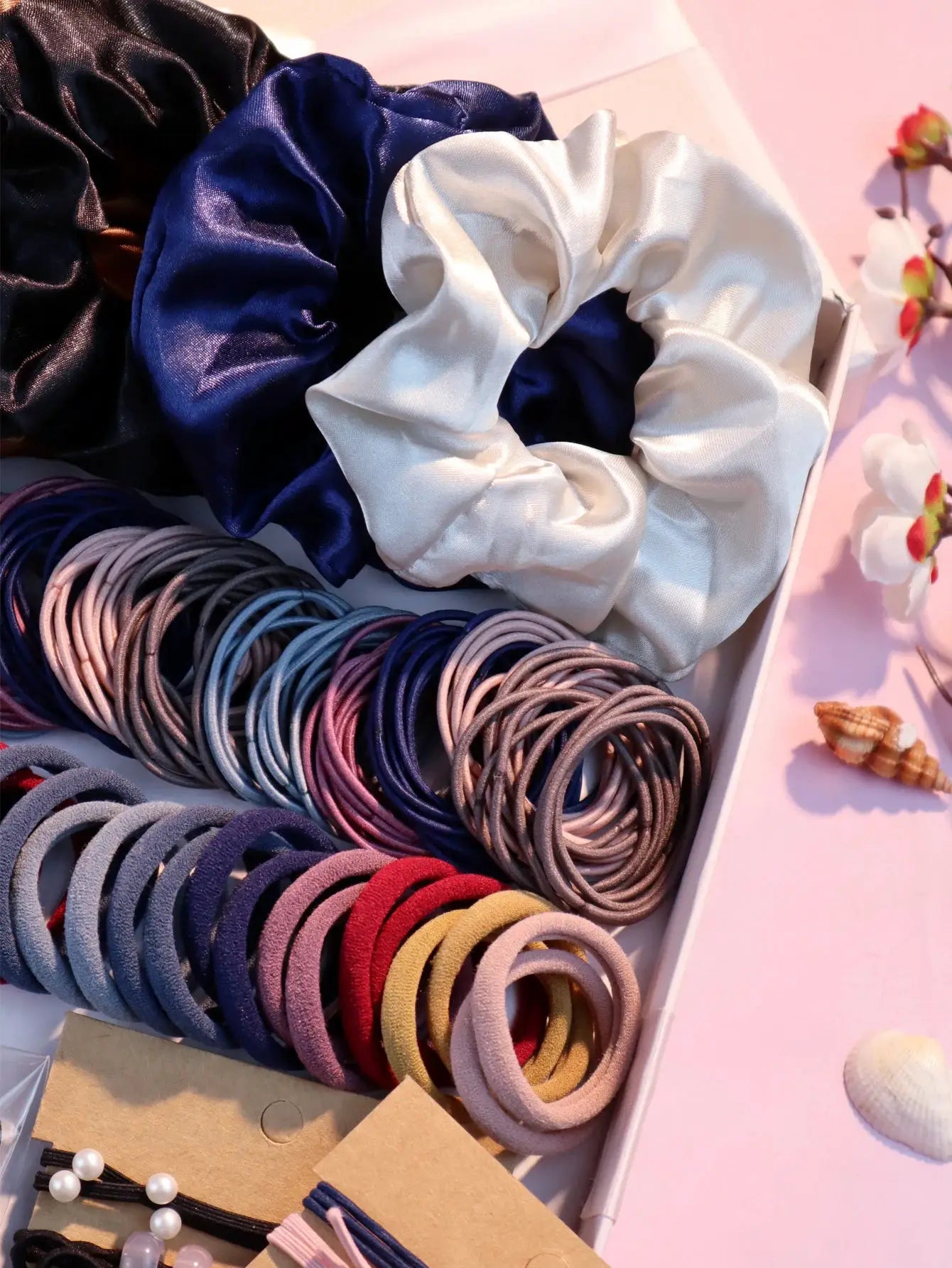 1085Pcs Dark Hair Accessories For Women Set Seamless Ponytail Holders Scrunchies Hair Bands Hair Ties