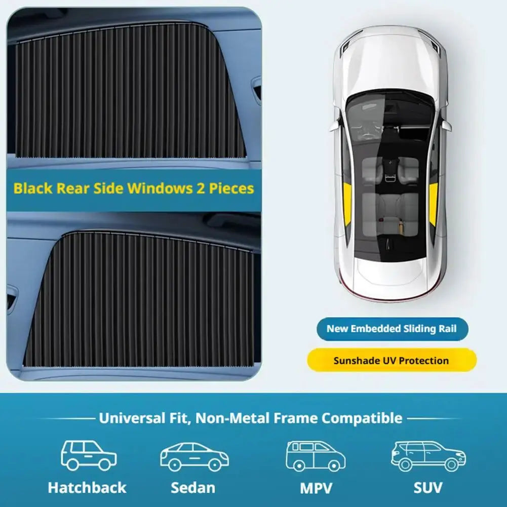 Car side window sun shade set, 2 pieces in black by Simples Market; universal fit for sedan and SUV with UV blocking privacy