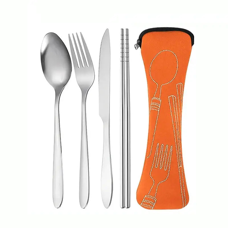 Portable Stainless Steel Cutlery Set 4 Pieces Knife Fork Spoon Chopsticks For School Travel Camping And Work