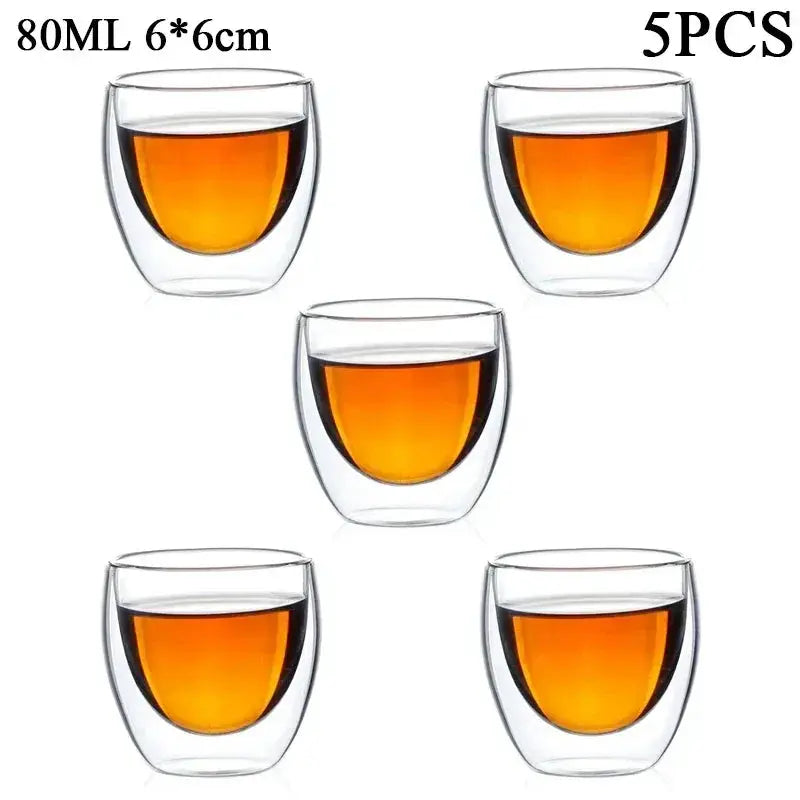 Double Wall Glass Kung Fu Tea Cup Set 80ml 150ml High Borosilicate Transparent Drinkware For Tea Coffee Milk Water
