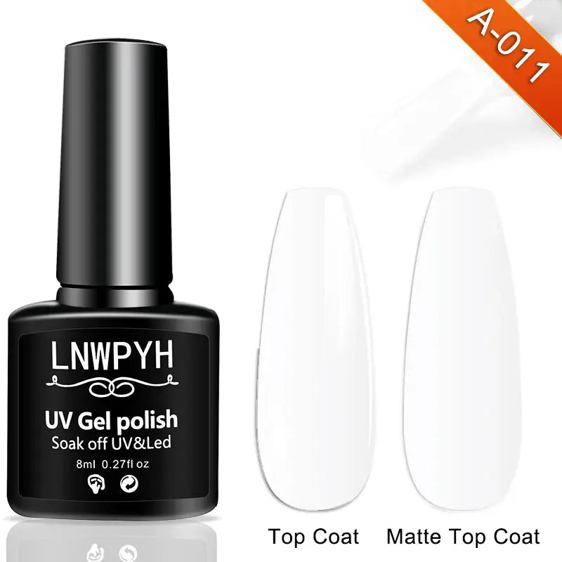 LNWYPH UV gel polish bottle with two clear nail tips and top coat and matte top coat, A-011
