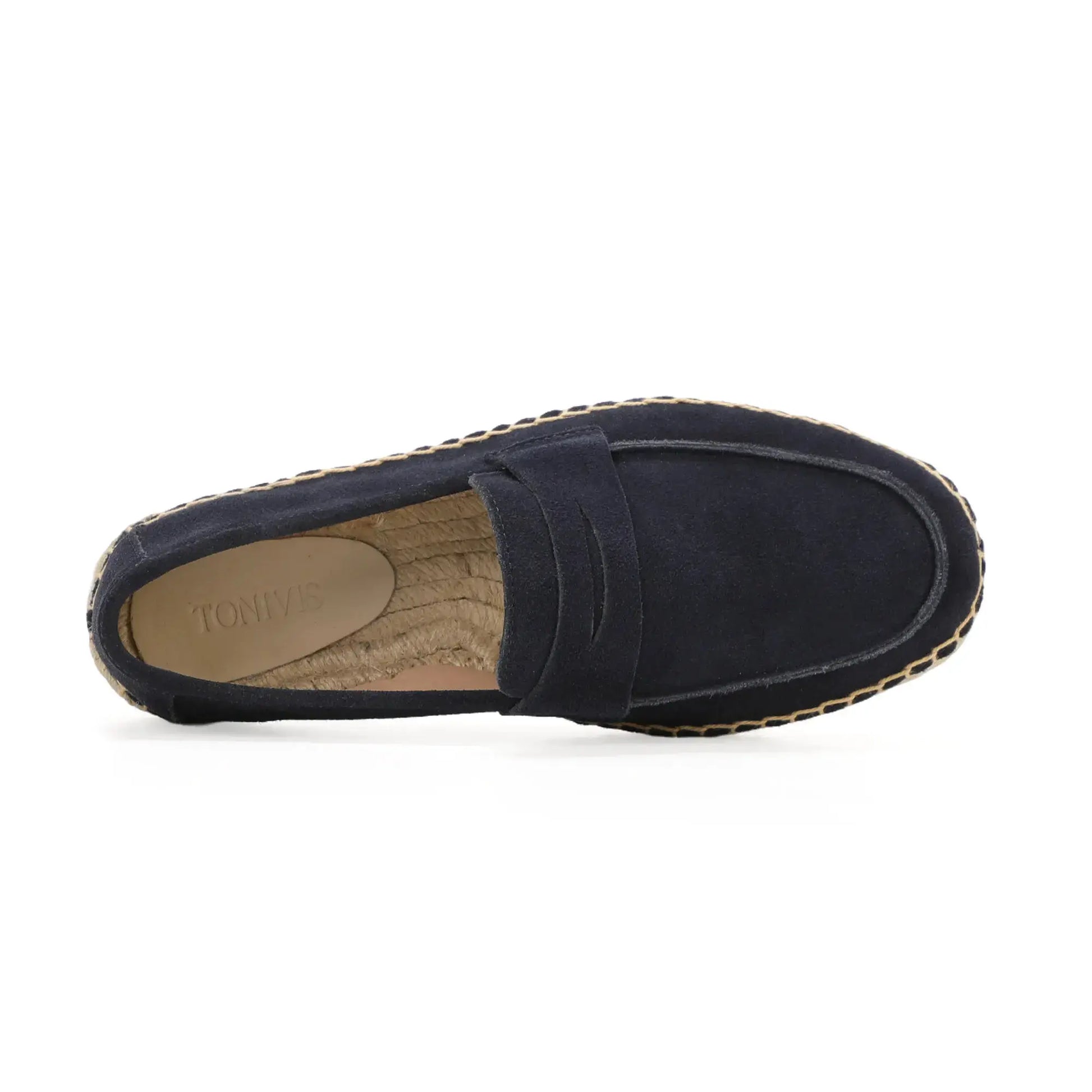 Men's navy suede leather espadrille loafers with a jute-stitched sole, Simples Market