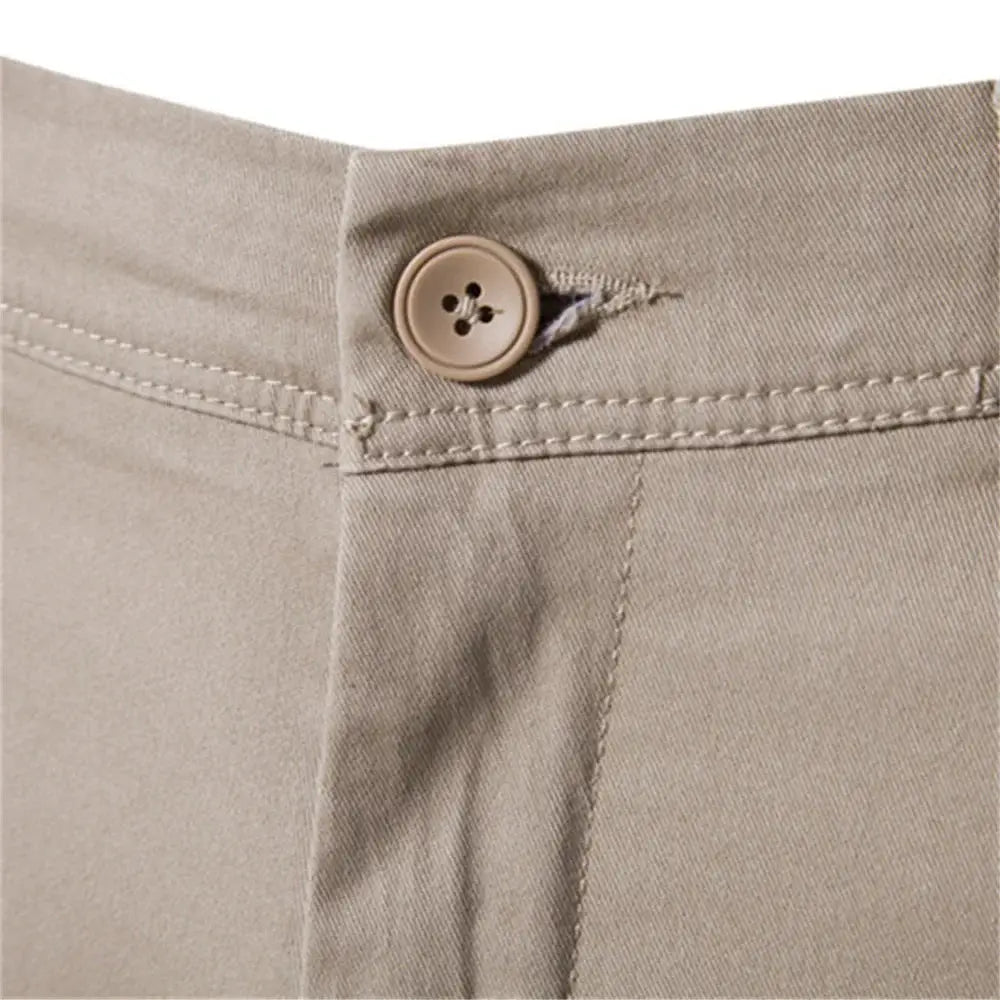 AIOPESON men's casual cotton trousers, solid tan, slim fit with button waistband.