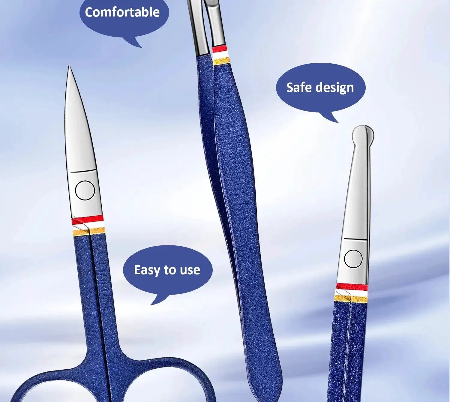 9–19pc blue-handled stainless steel nail tool set with scissors and clippers