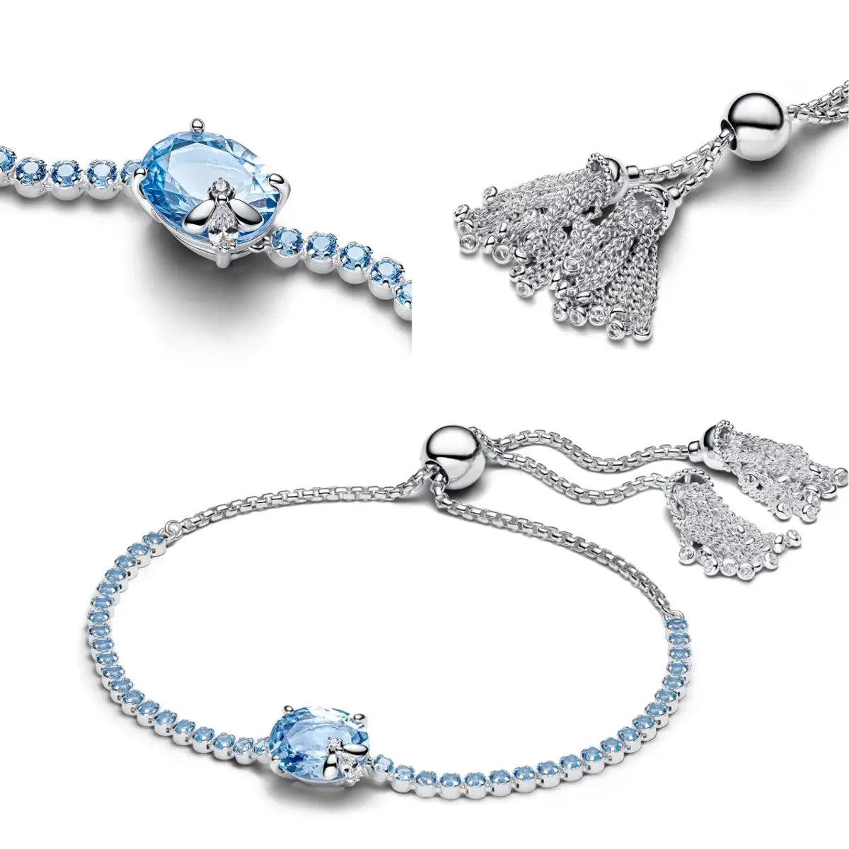2-piece silver bracelet and necklace set with blue gemstones and crystal accents