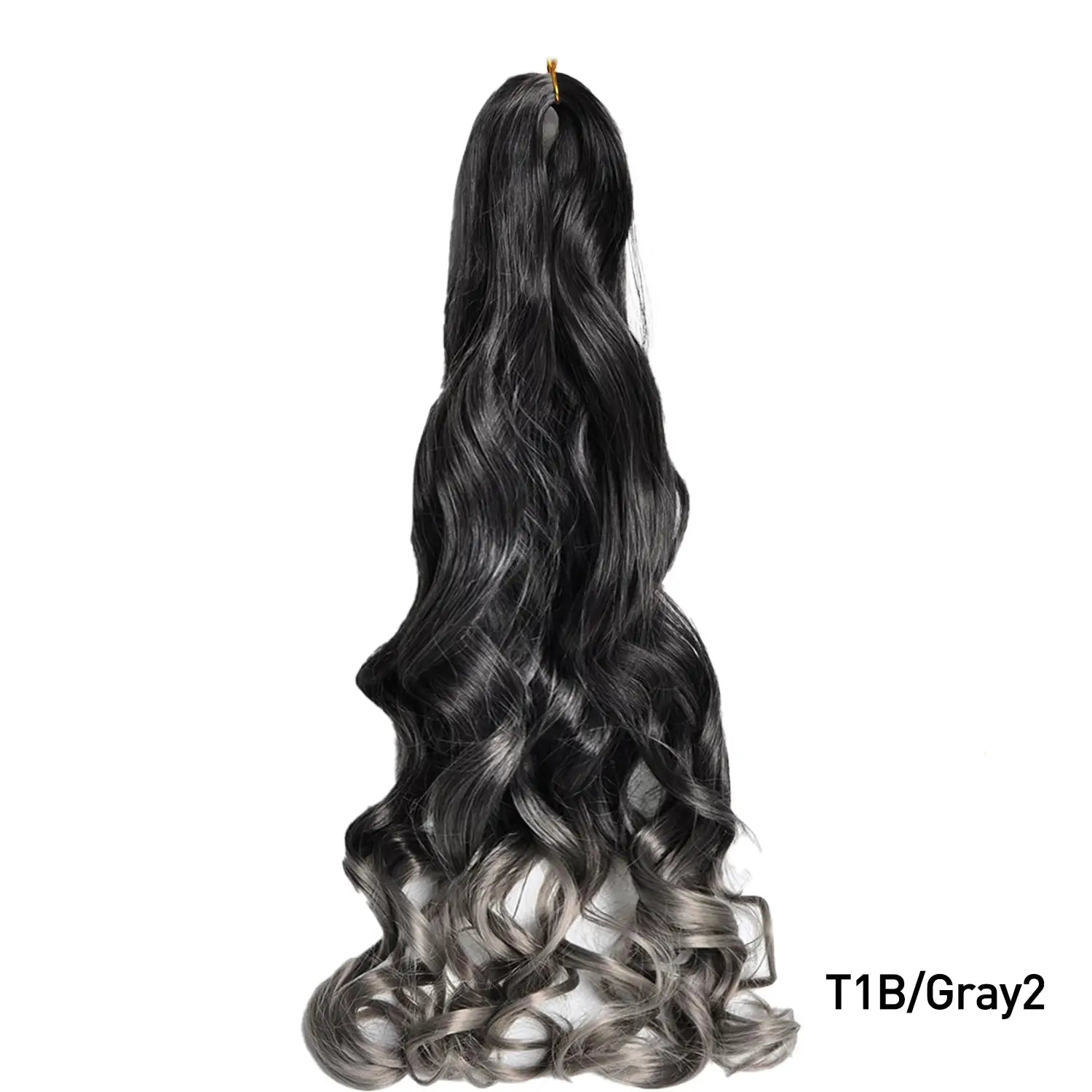 French Curls Braiding Hair 24in pre-stretched synthetic spiral curls, black to gray ombre (T1B/Gray2)