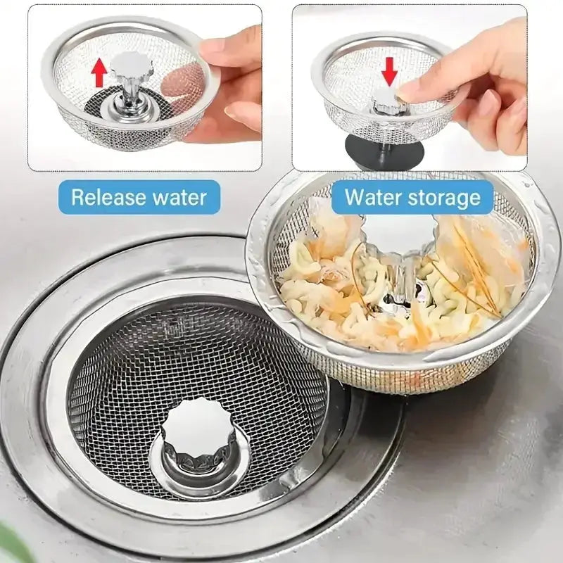 2 Pack Kitchen Sink Strainer With Handle And Stopper Replacement Drain Basket Stainless Steel Mesh Filter