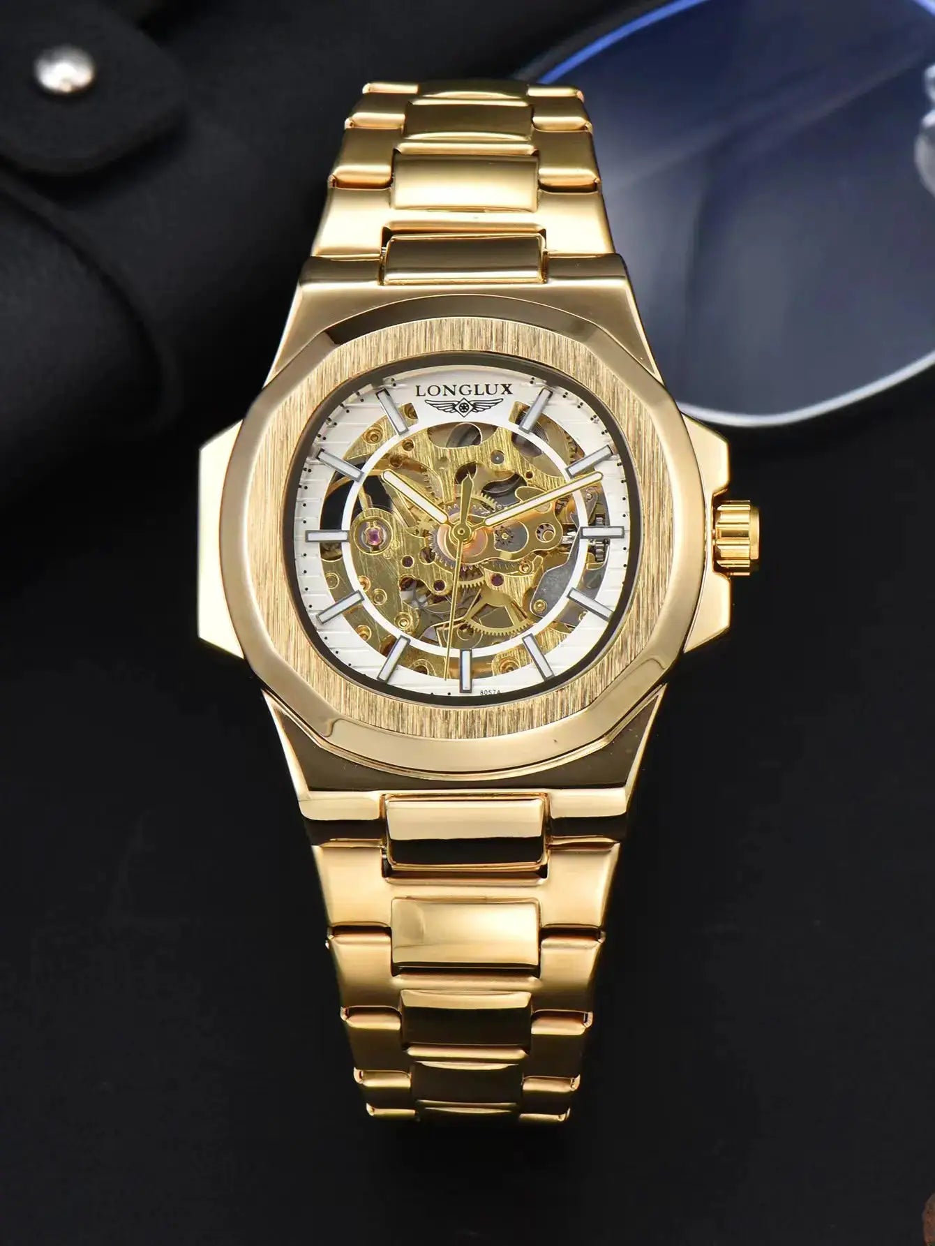 LONGLUX Men Automatic Mechanical Skeleton Watch Luxury Waterproof Stainless Steel Timepiece For Business And Casual Wear
