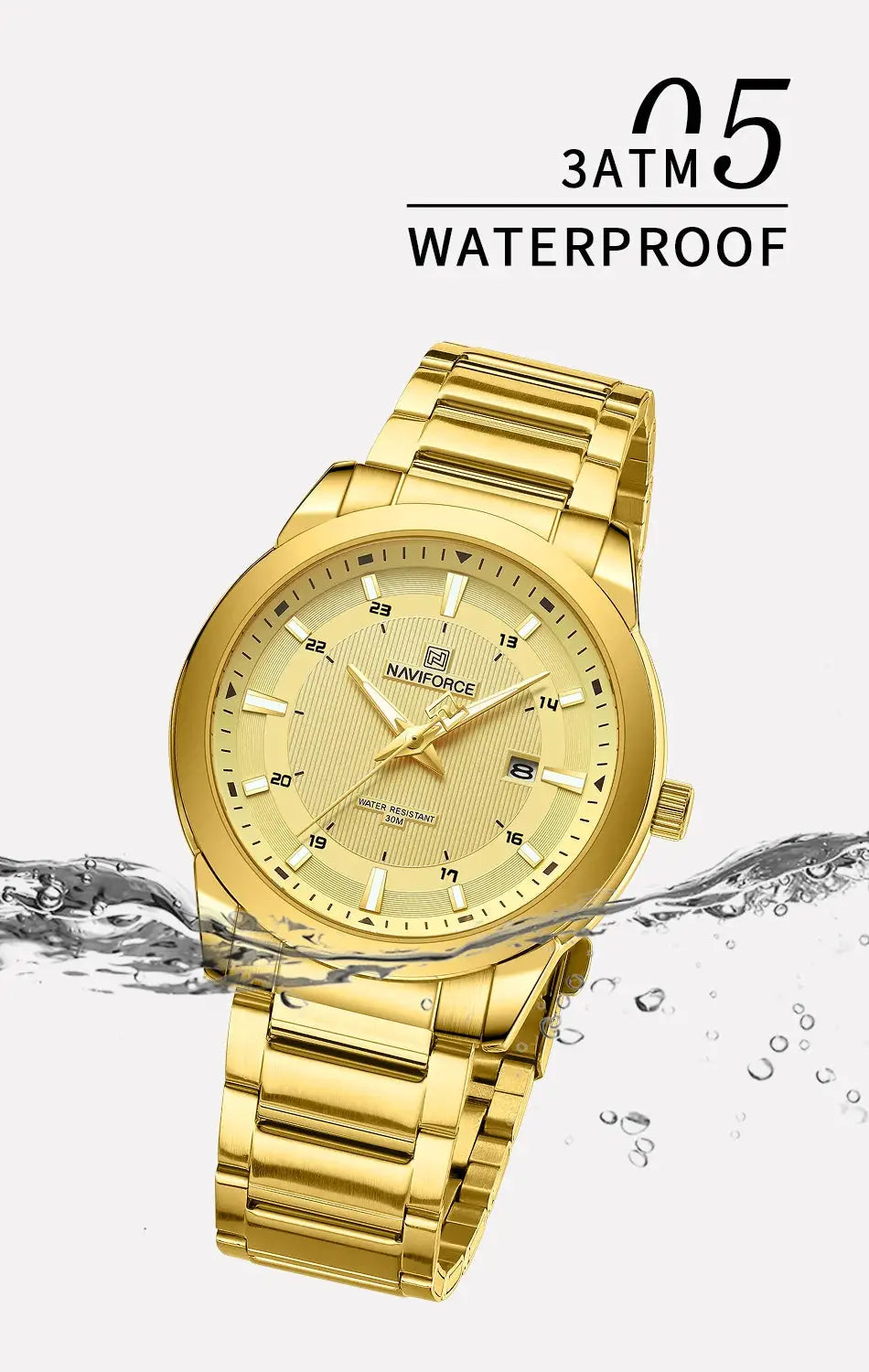 Naviforce men's gold-tone stainless steel wristwatch with date display