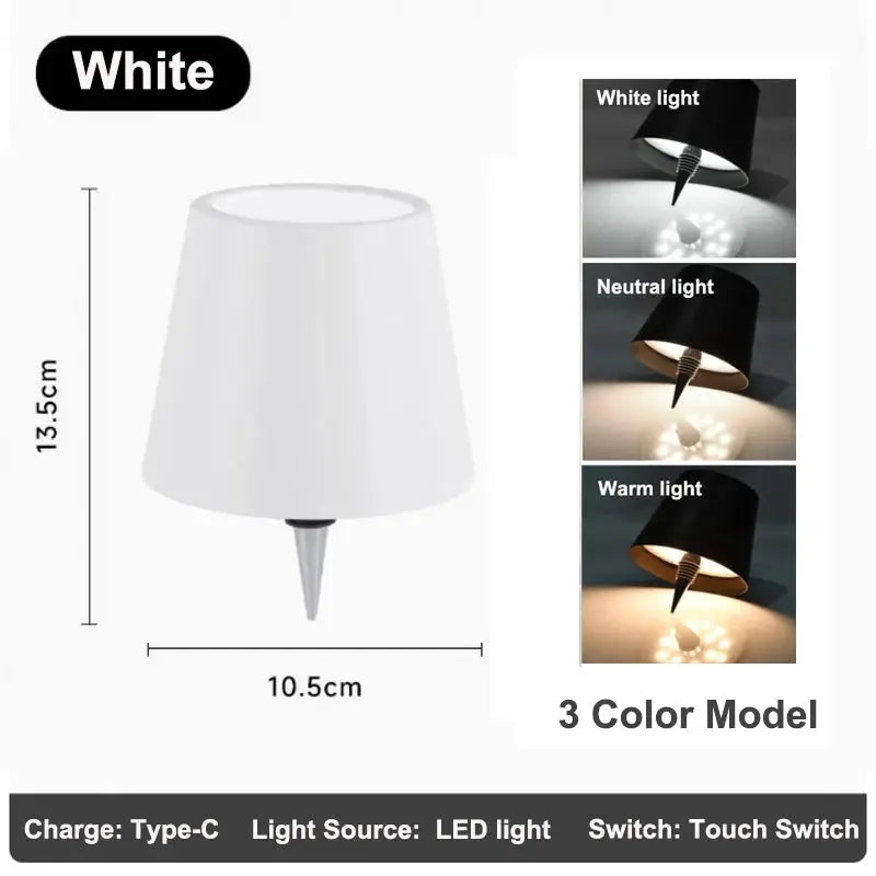 Simples Market wireless LED bottle light for wine bottles; white outdoor lamp with touch control and 3 color modes.
