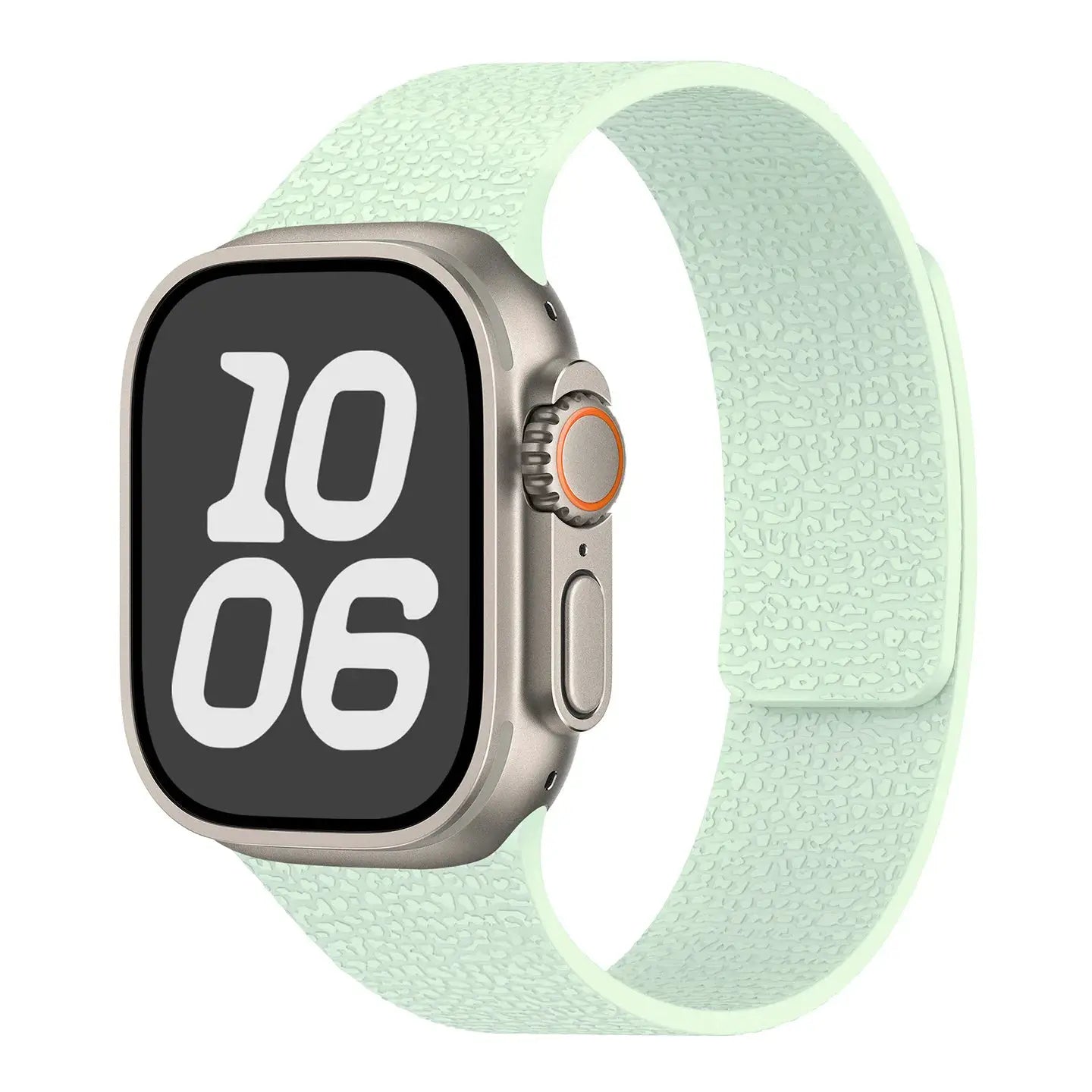 Silicone magnetic strap for Apple Watch by Simples Market, mint green, fits 40–49mm.