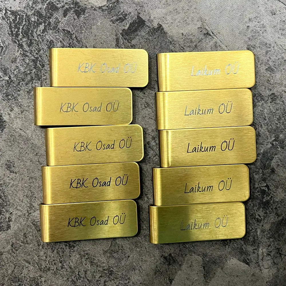 Gold-tone money clips set of 10 with engraved KBK Osad ÖÜ and Laikum ÖÜ