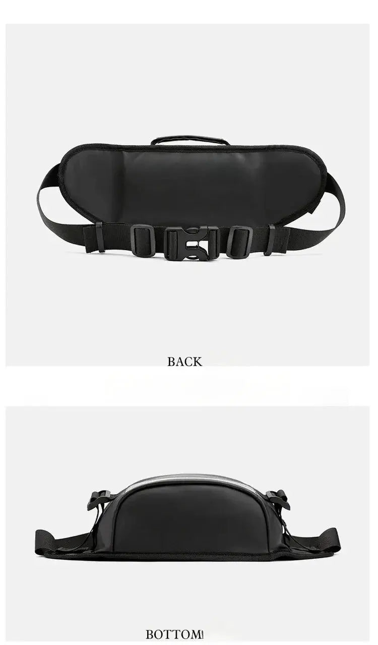 Waist bag Simples Market black nylon with adjustable belt strap; back and bottom views