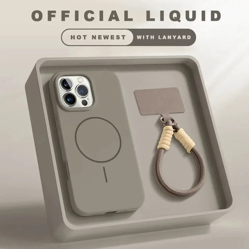 Official Magnetic Phone Case For iPhone 11 To 16 Pro Max With MagSafe And Lanyard Silicone Soft Cover