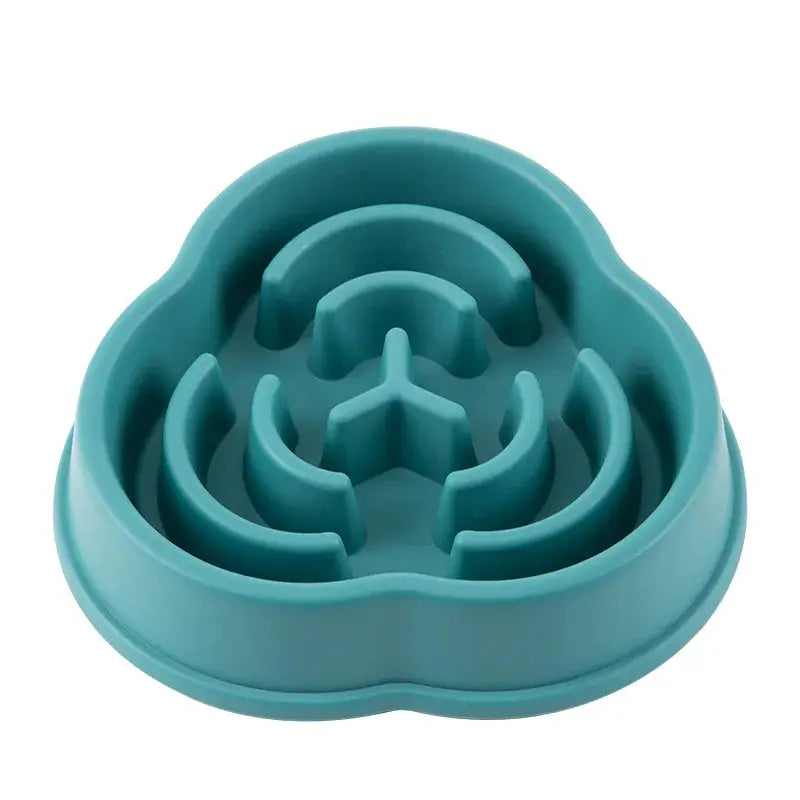 Pet slow-feeder bowl for cats and dogs, teal silicone with inner dividers and non-slip base
