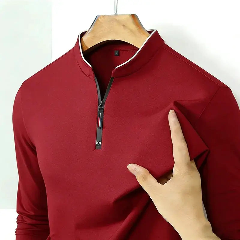 Simples Market burgundy men's stand-collar half-zip pullover, long sleeves, casual daily wear