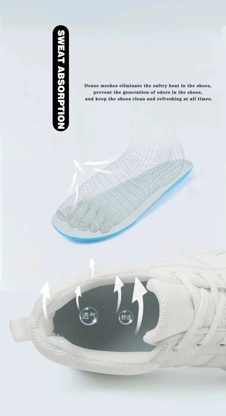 Simples Market white wide-toed barefoot shoes with blue sole, breathable mesh interior casual sneakers