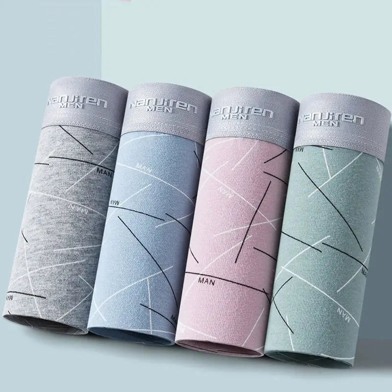 4-pack men's boxer shorts by Simples Market in gray, blue, pink, and green cotton