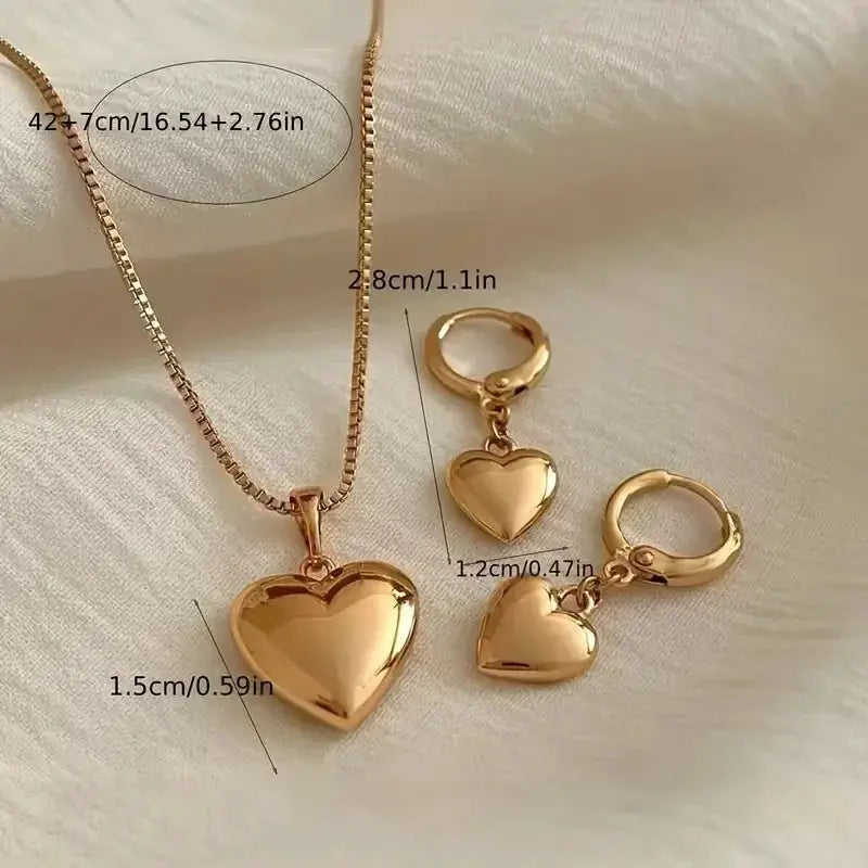 Two Piece Heart Shaped Necklace And Earrings Set For Women Zinc Alloy Fashion Jewelry Daily Wear And Party Accessory