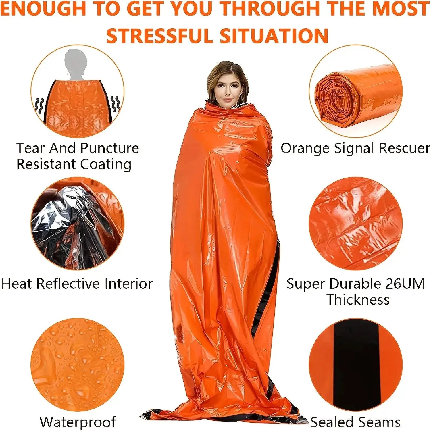 Portable Waterproof Emergency Survival Sleeping Bag Mylar Thermal Blanket Hiking Outdoor EDC First Aid Rescue Kit