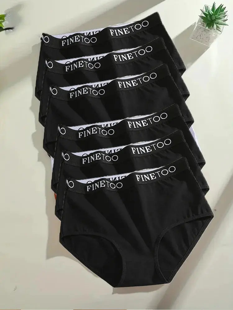 Finetoo 6-pack women's seamless cotton briefs, black low-waist, breathable underwear