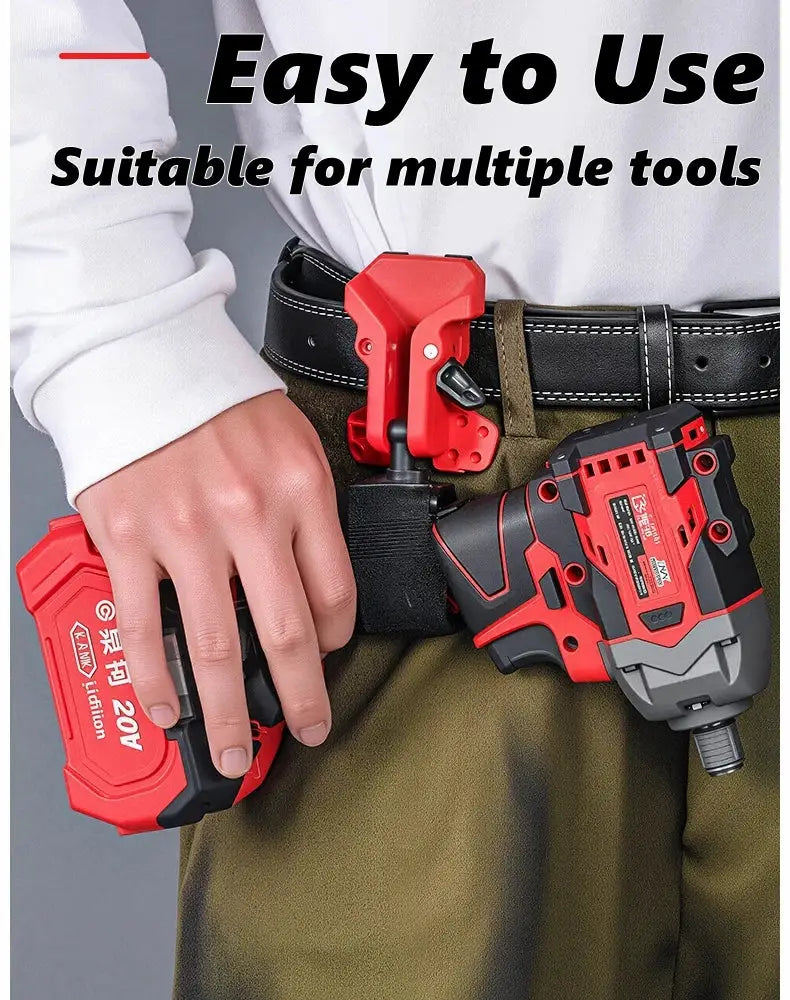 Simples Market portable self-locking drill holder with belt clip, red quick-release tool organizer for cordless drills
