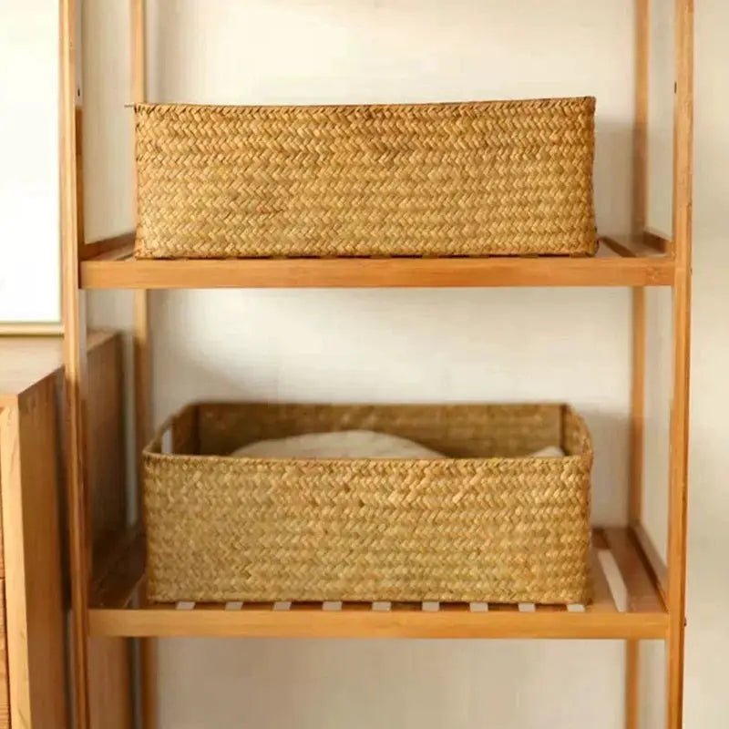 Woven Seagrass Storage Basket Stackable For Home Decor Natural Wicker Basket Kitchen Table Organization Rattan - Simples Market