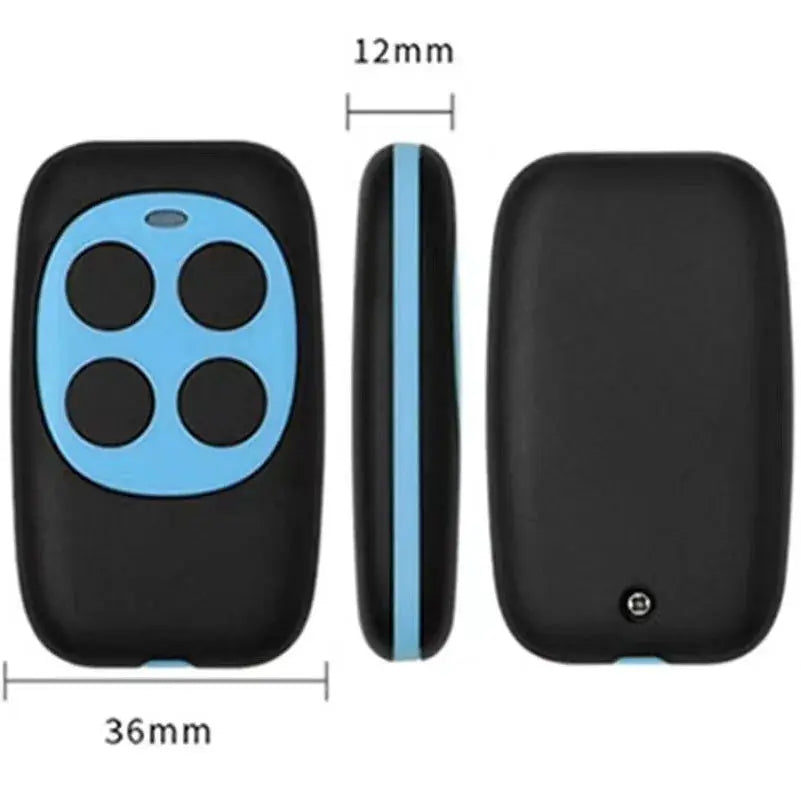 Simples Market 433MHz four-key black remote with blue front buttons for gate/garage door