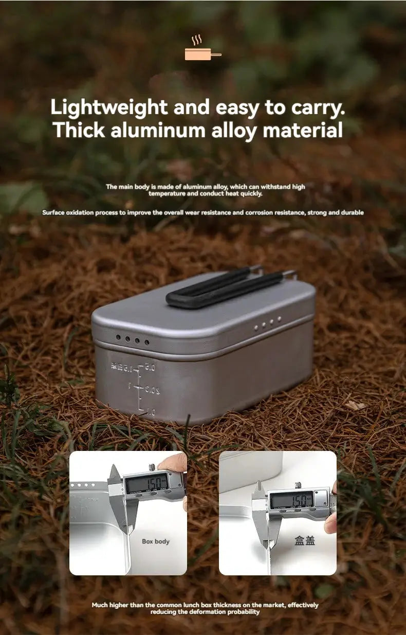 CAMPINGMOON aluminum oxide portable lunch box, silver open-flame outdoor camping lunch box with black handle