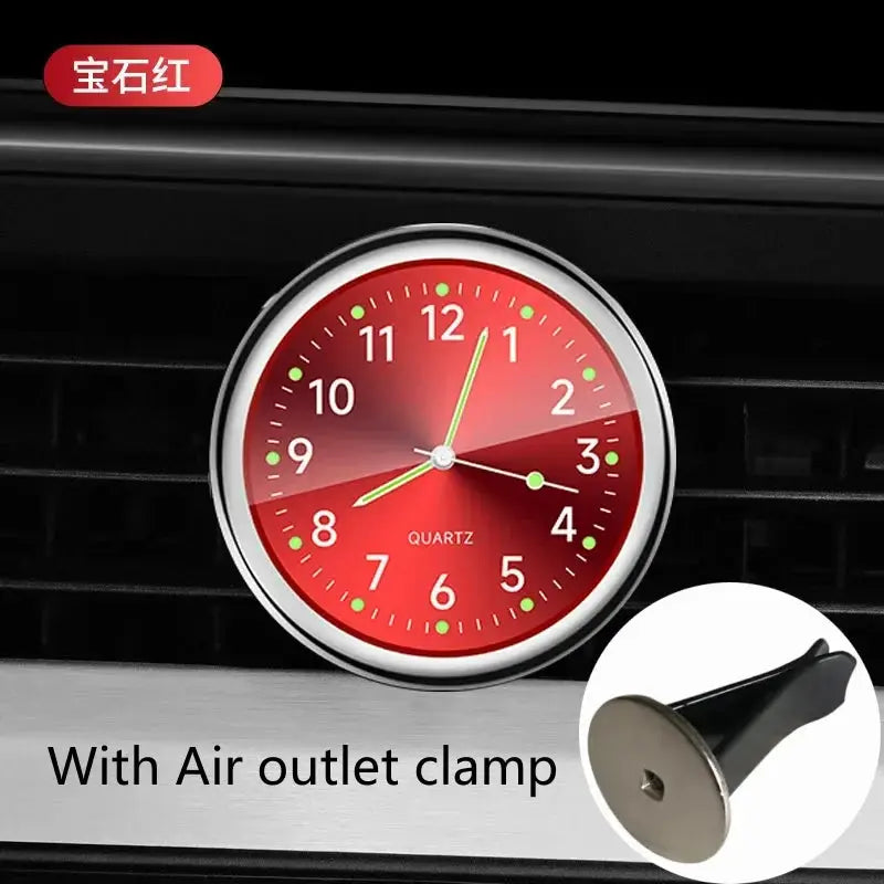 Car clock with luminous red dial and air vent clamp, quartz movement, 40mm/43mm