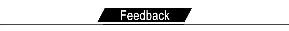 Feedback banner graphic on white background featuring a black angled ribbon with white text