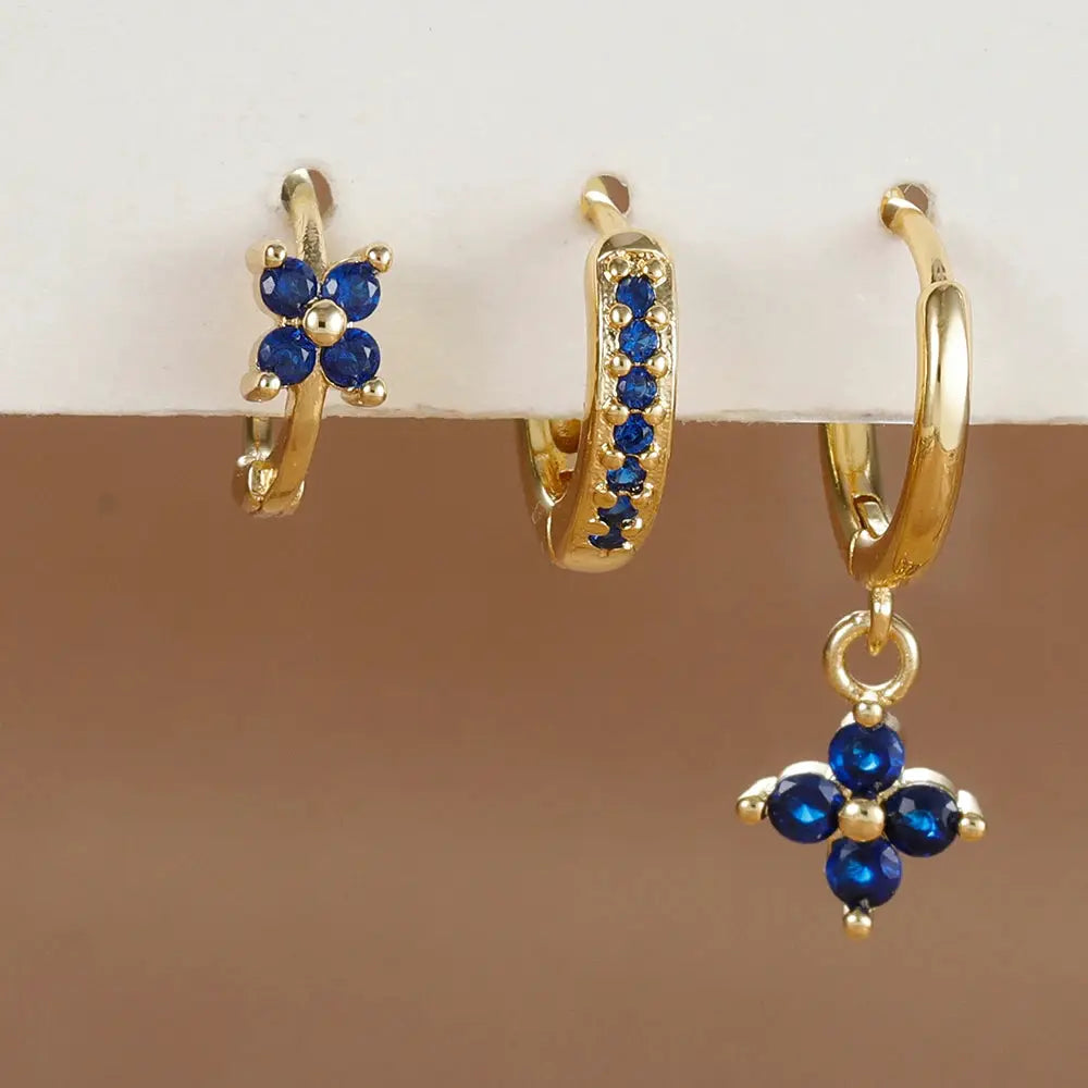 3Pcs Trendy Stainless Steel Flower Drop Earrings Set For Women Crystal Zirconia Dangle Hypoallergenic Piercing Jewelry