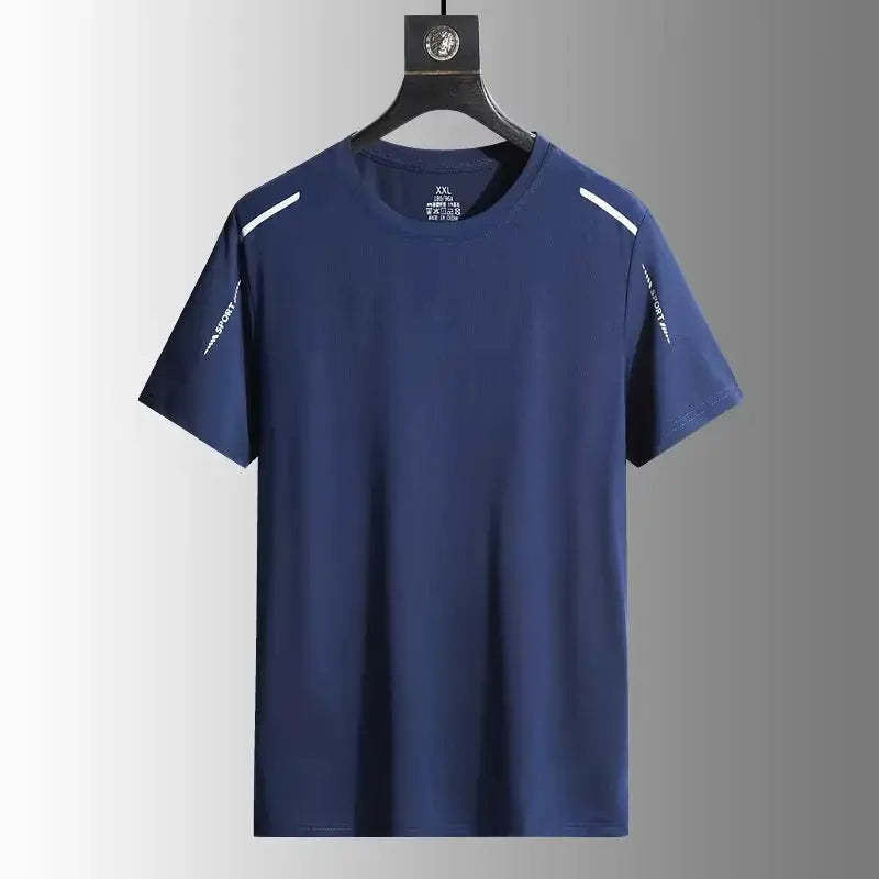 Men's navy blue quick-dry running T-shirt, breathable short-sleeve outdoor sports tee