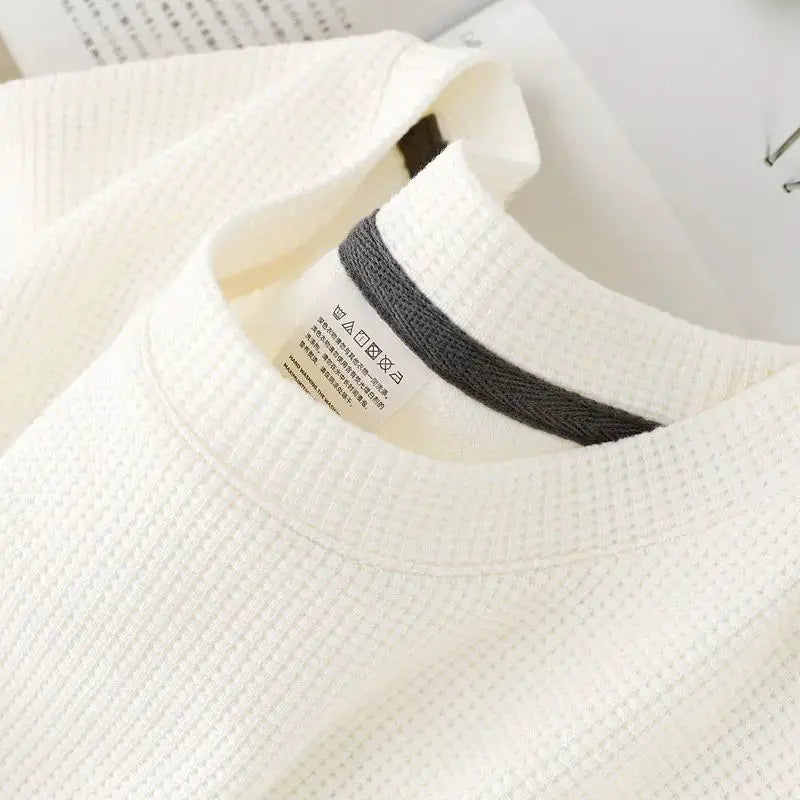 Waffle Knit Short Sleeve T Shirt For Men And Women Summer Japanese Round Neck Loose Casual Solid Color