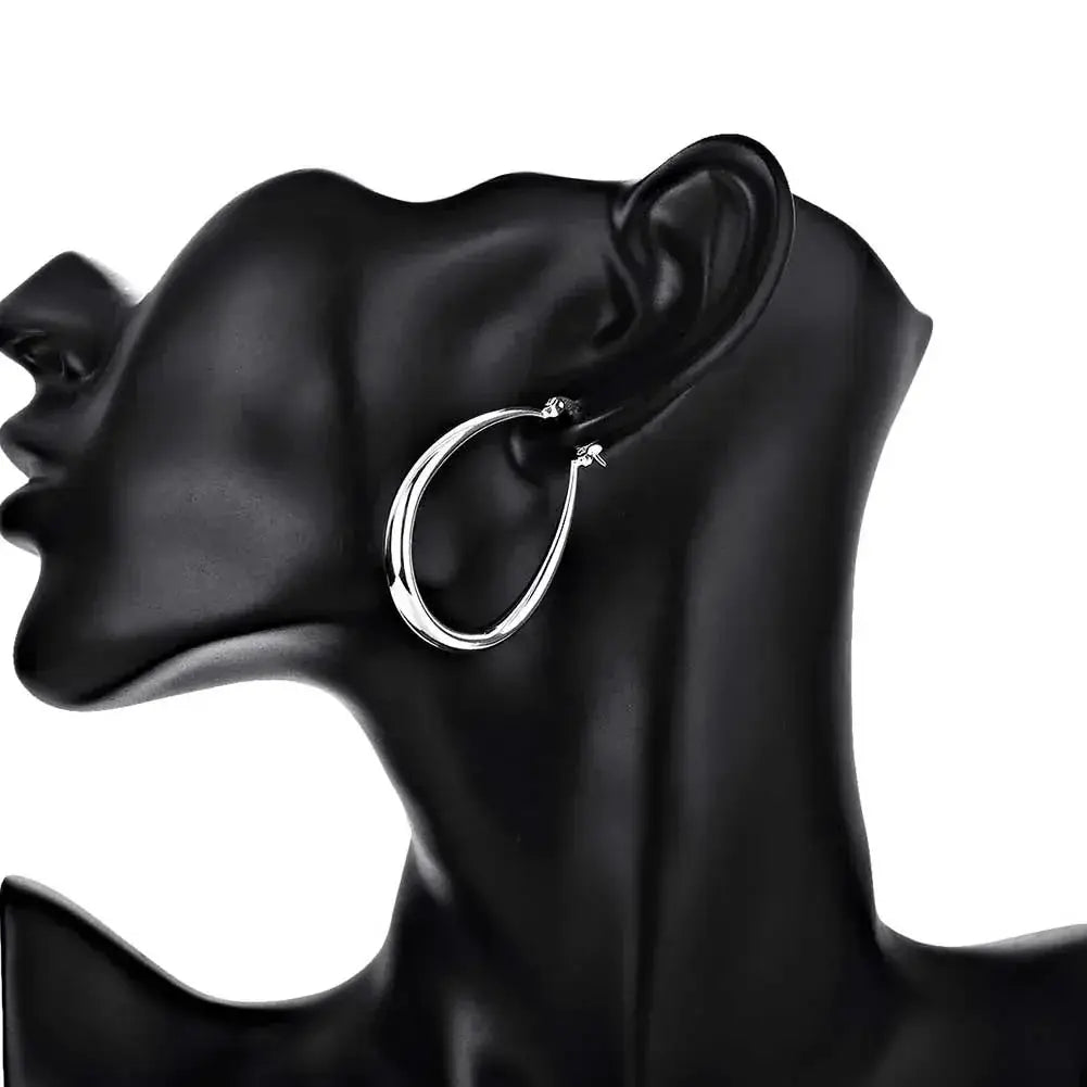 41mm Silver Circle Hoop Earrings For Women Large Smooth Fashion Party Wedding Jewelry Gift