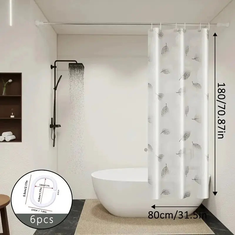 Shower curtain leaf-pattern, clear plastic with hooks by Simples Market (1pc) bathroom decor