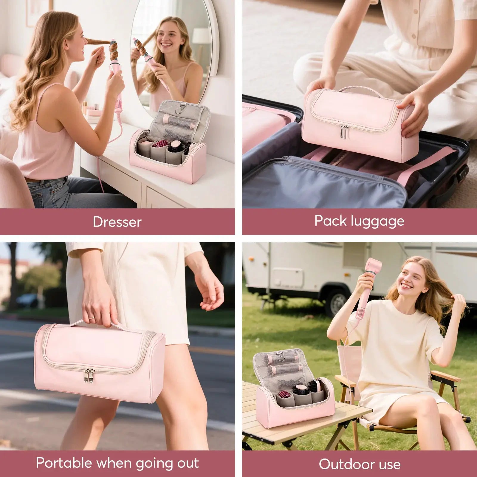 Simples Market 5 in 1 High Speed Hair Dryer Set, pink with matching travel case