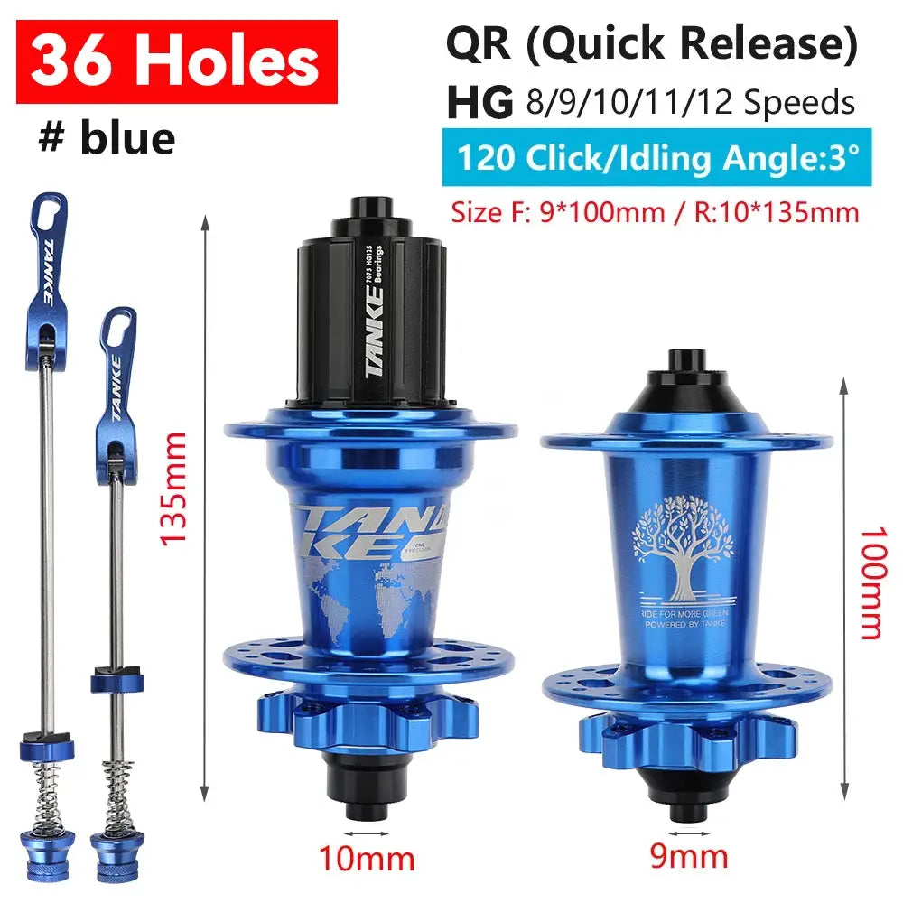 TanKe 120 Click MTB Front Rear Hub 120 Engagement 6 Bearings Thru Axle HG 8 9 10 11 12 Speed Disc Brake 28 32 36 Holes