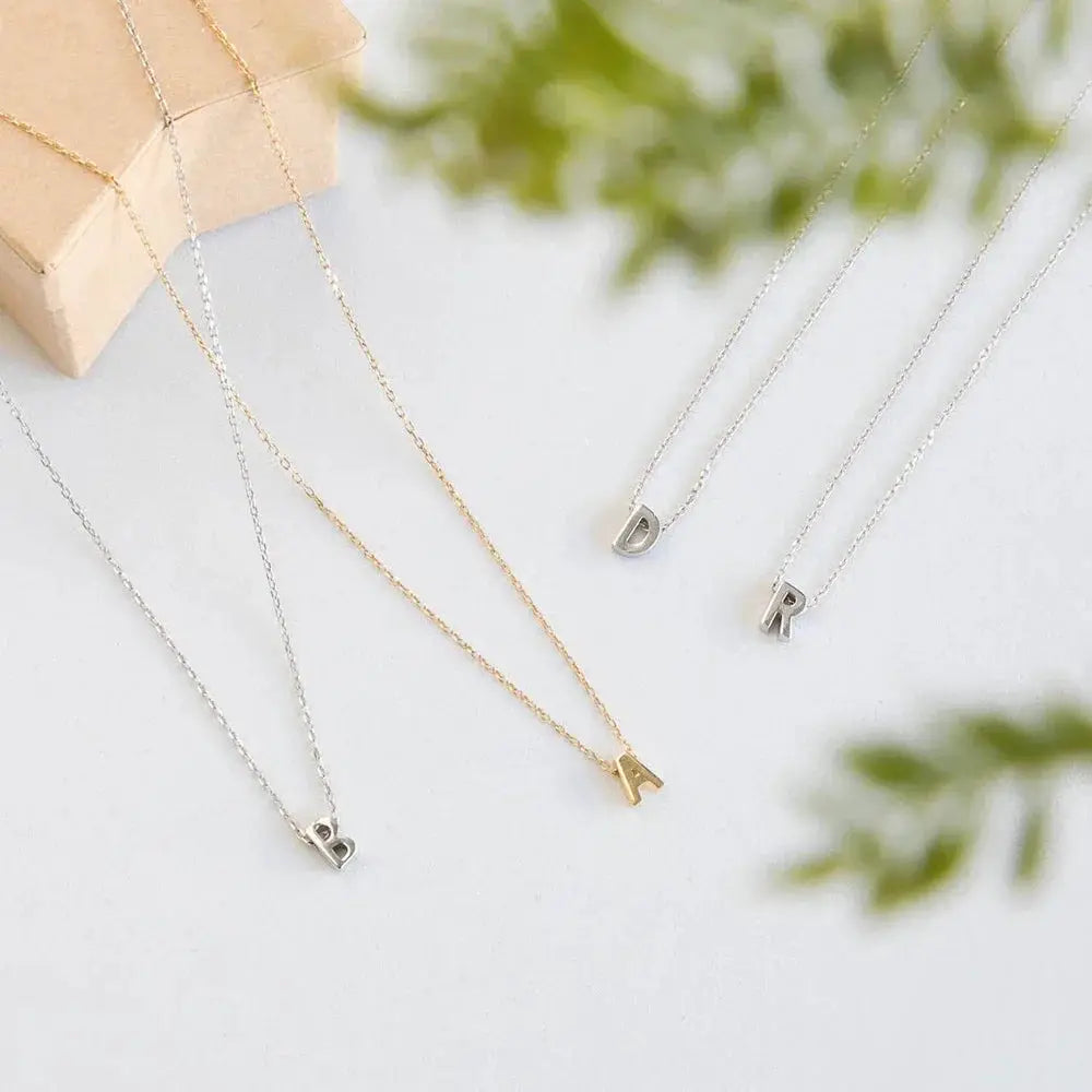 FSUNION New Arrival Tiny Initial Necklace For Women Gold Silver Color Cut Letters Single Name Pendant Choker