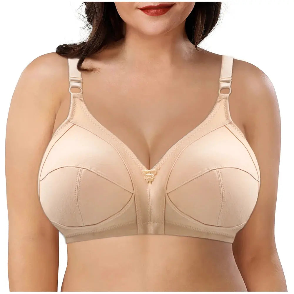 Plus-size beige seamless push-up bra with full-coverage cups, non-padded