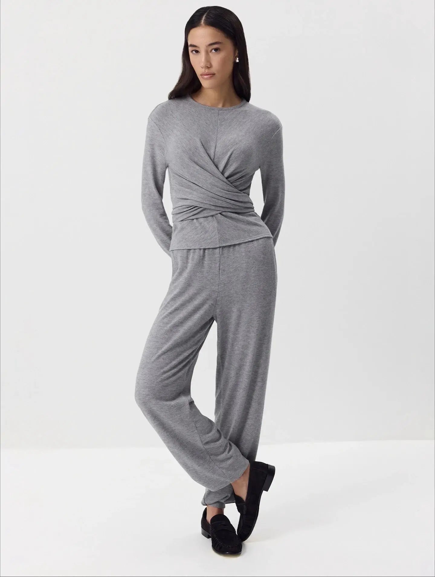 Hirsionsan Modal Soft Loose Set Women Long Sleeve Top High Waist Pants