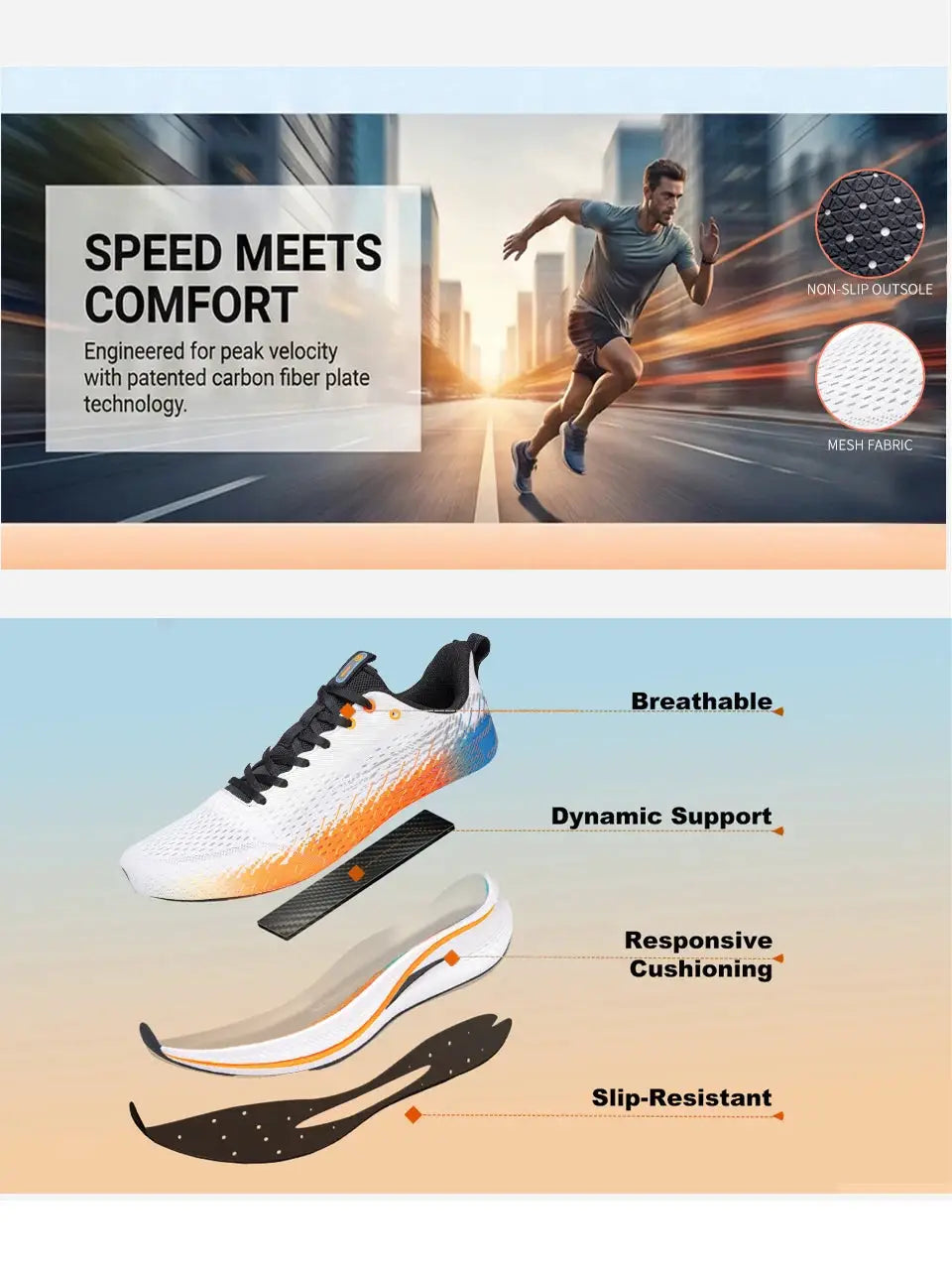 Baasploa men jogging shoes by Simples Market; carbon plate, breathable mesh, slip-resistant running sneakers