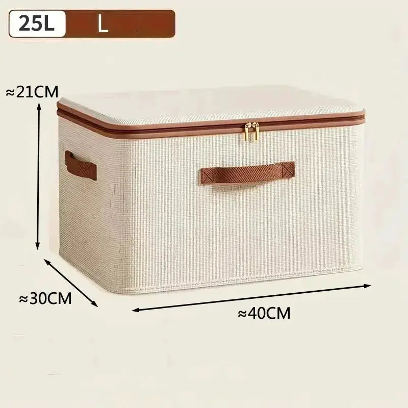 Large Heavy Duty Hard Shell Storage Box Organizer With Lid Cotton Linen Exterior For Clothes Toys And Blankets