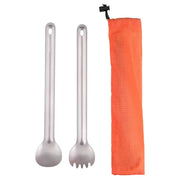 Tiartisan titanium long-handle spork and spoon with orange storage pouch