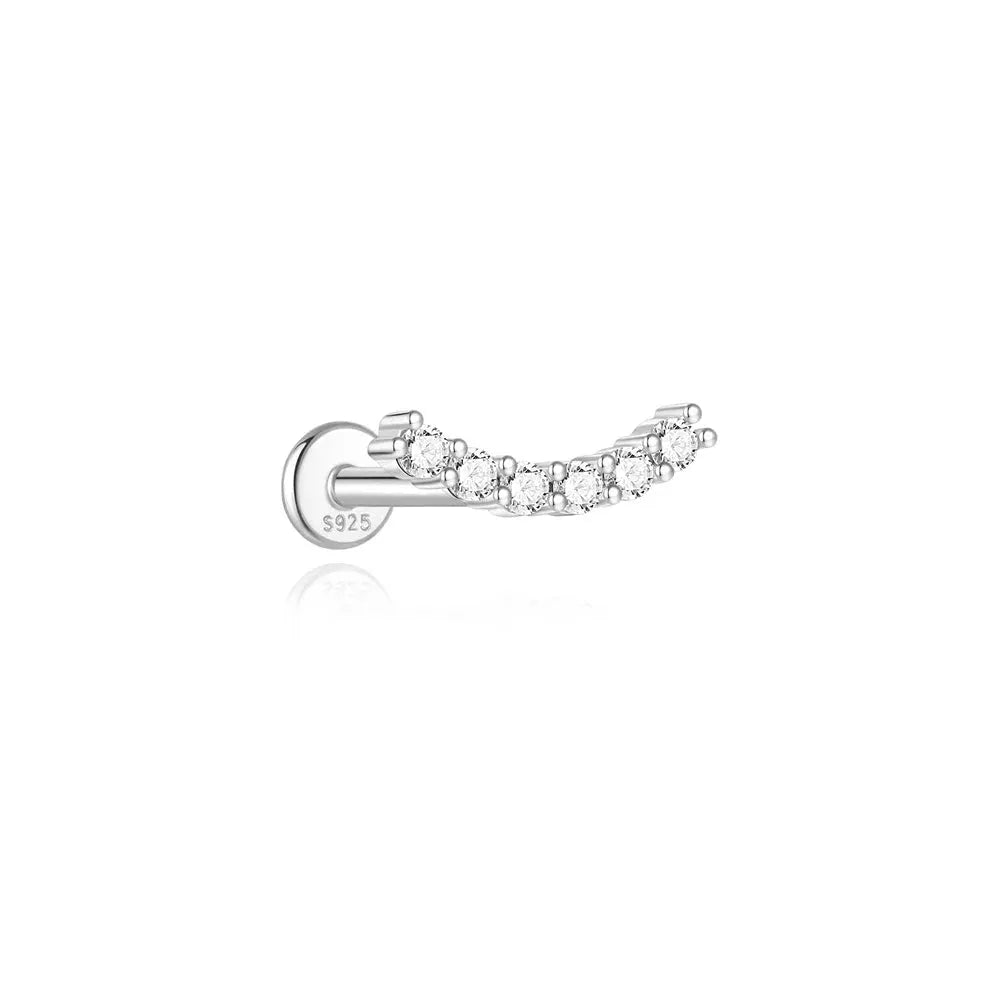AIDE 925 sterling silver helix piercing earring with a curved row of clear zircon stones