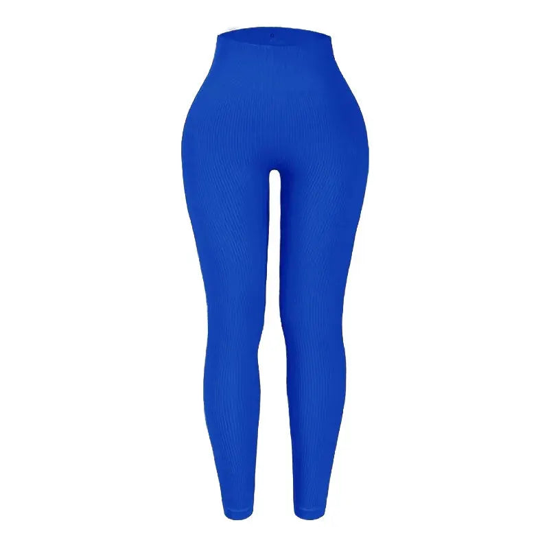 Thread Solid Leggings, blue, high-waist seamless knit yoga pants for workouts by Simples Market