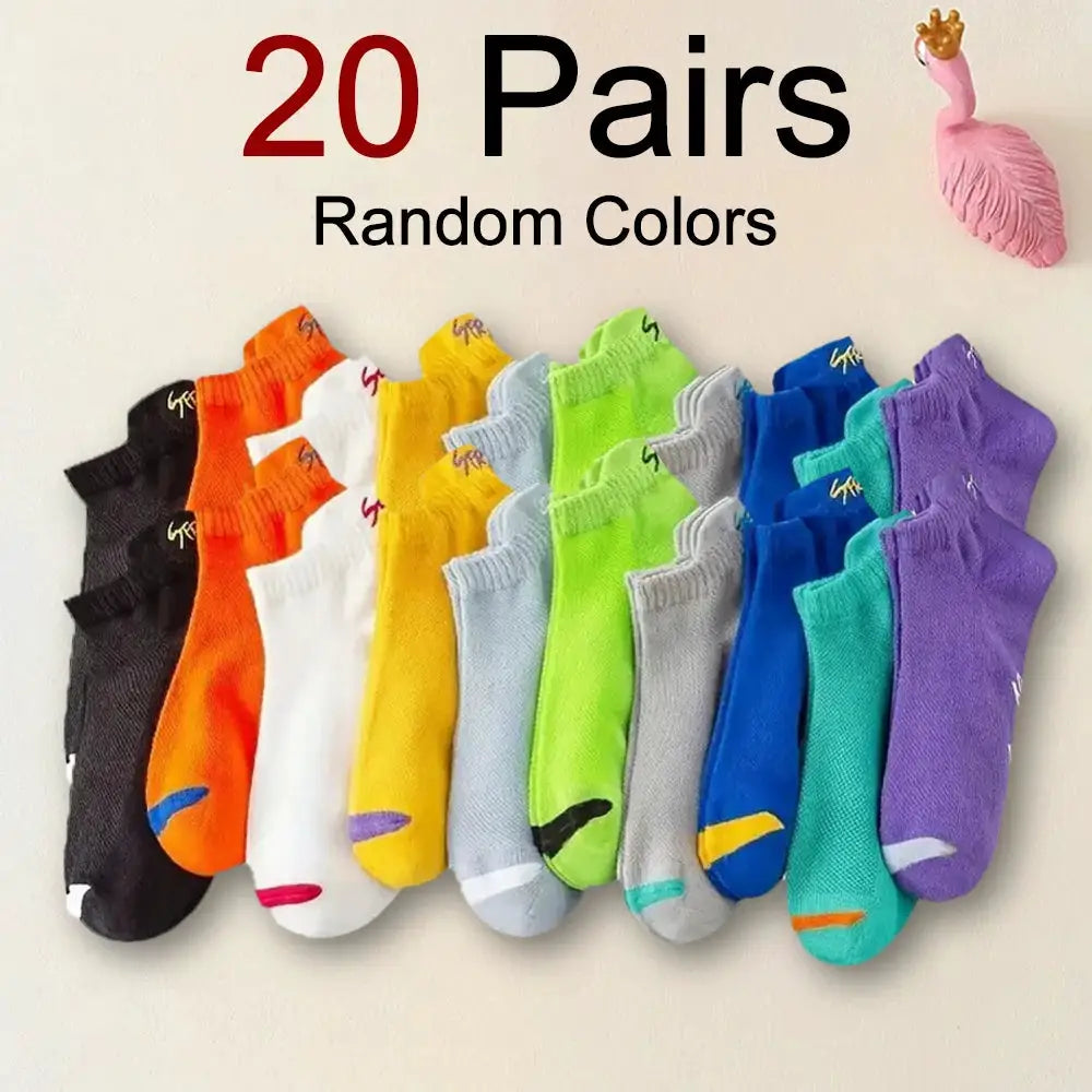 Men Ankle Socks Set 5 To 30 Pairs Breathable Odor Proof Sweat Absorbing Letter Sports Style Invisible Running Socks