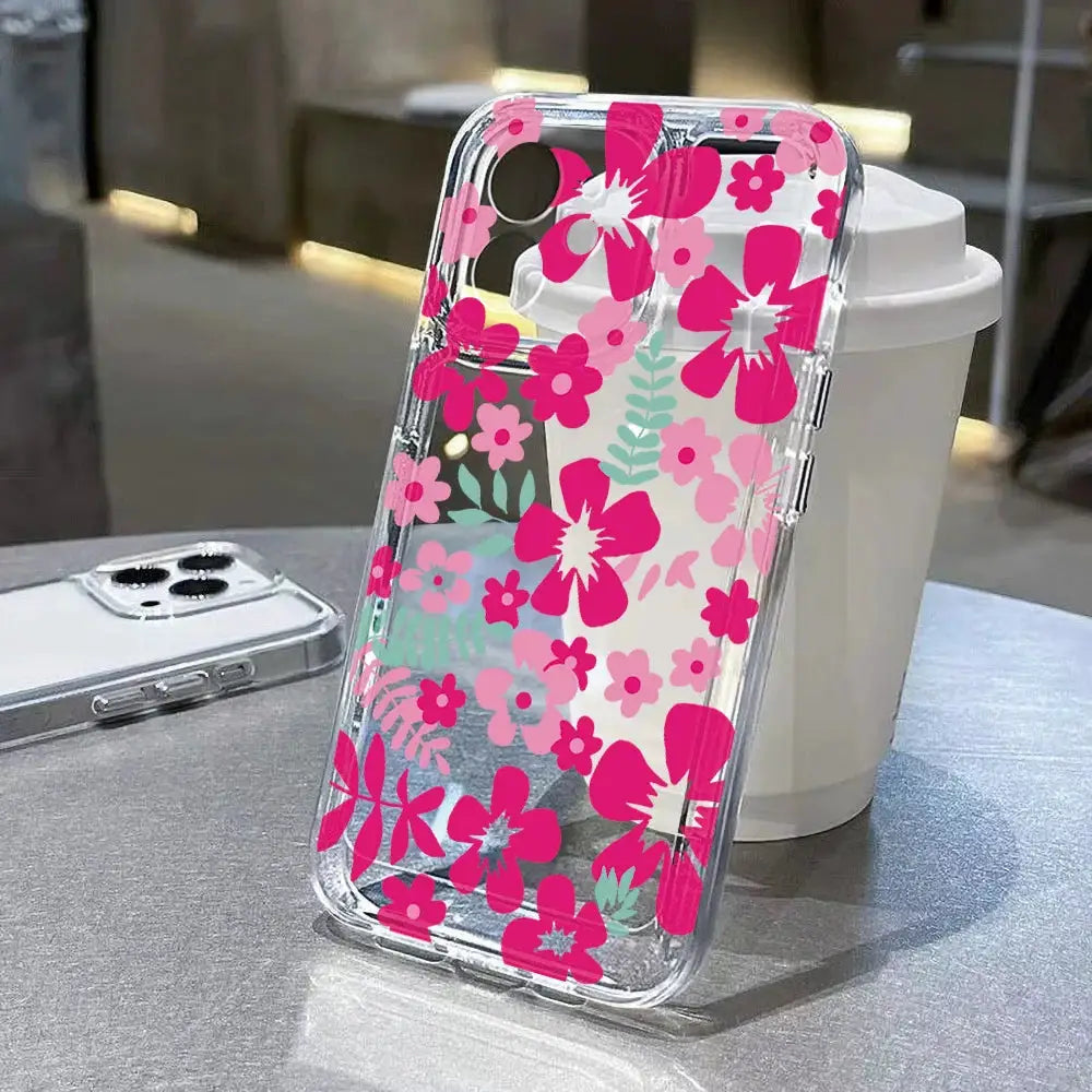BloomCase Flower Clear Phone Case for iPhone 11 12 13 14 15 16 17 Series Shockproof Transparent Protection