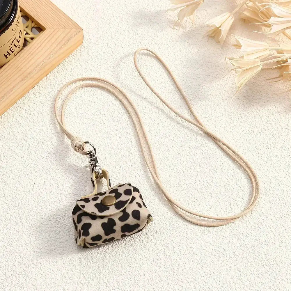 Lats Retro Cute Small Leather Bag Necklace For Women Long Rope Chain Jewelry Gift
