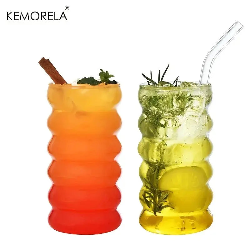 500ML Wave Shape Beverage Glasses With Straws Vintage Ripple Glass Cups For Wine Champagne Cocktails Milk Juice
